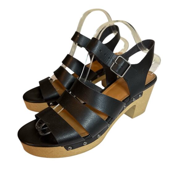J. by J.Crew Women The Chloe Strappy Platform Sandal Vegan Leather Size 9 Black - Picture 2 of 5